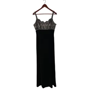 Vintage Betsy & Adam Dress 12 Black‎ Gold Velvet Formal Whimsygoth Paisley 90s thumbnail 2