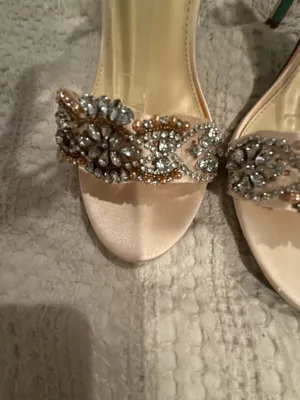 Blue by Betsey Johnson Gina Champagne Satin Rhinestone Ankle Strap Heels thumbnail 5