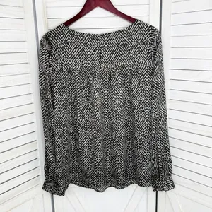 Ann‎ Taylor Loft Printed Pullover Blouse Cream Black Medium Long Sleeve thumbnail 8