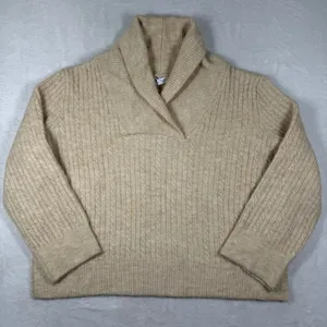 Zara Womens Beige Cable Knit Shawl Neck Sweater Size Small Relaxed Fit Soft Cozy thumbnail 1