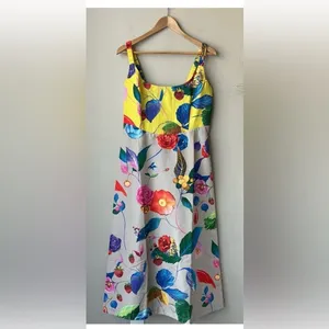 Tuckernuck Vivid Jardin Dominique Dress S Multi Yellow Floral Midi NWT thumbnail 3