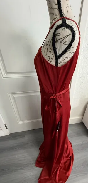 Lulus Poised Sophistication Rust Red Satin Wrap Maxi Dress - NWT - Size M - 63" Length thumbnail 9
