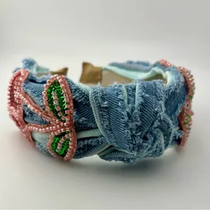 Embellished Denim Headband with Cherry Design NEW Blue thumbnail 6