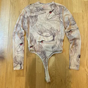 Blush Bodysuit Sheer Mesh Swan Print Long Sleeve Size Small thumbnail 4