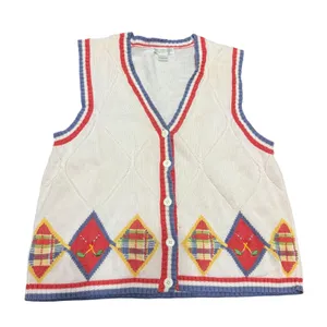 Preston & York Sport Vintage Argyle Golf Sweater Vest Cream Blue‎ Red sz L thumbnail 9