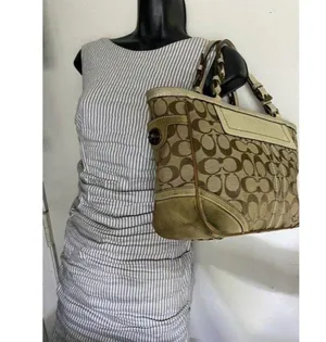 Coach Shoulder Bag Medium Msrp Beige Brown Jacquar thumbnail 9