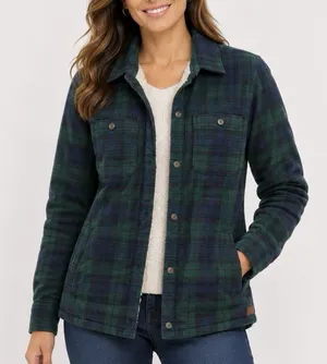 LL Bean Black Watch Scotch Plaid Sherpa Lined Shacket Flannel Jacket Pockets XL thumbnail 1