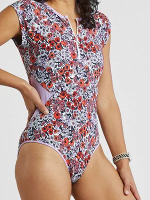 Carve Designs Barrel One Piece swimsuit zip front poppy floral size small thumbnail 1