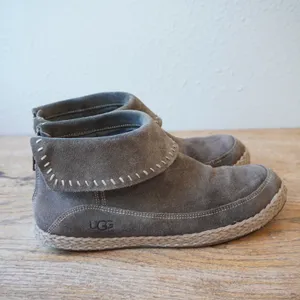 UGG Women's Size 8 Ankle Boot Gray Suede Leather Whipstitch Zip Boho Outdoors thumbnail 2
