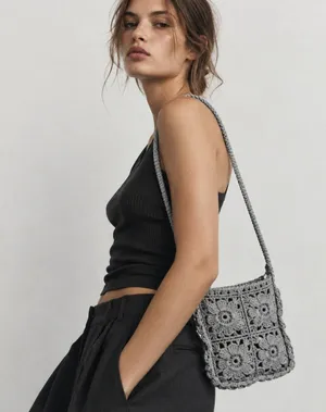 NWT Zara Mini Crossbody Purse Gray Floral Crochet Bohemian Cottagecore Artisan thumbnail 1