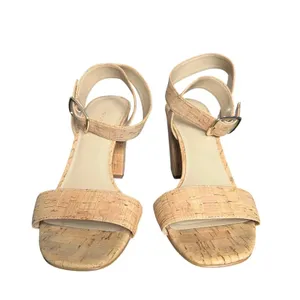 Ann Taylor Sandals Womens Size 8 1/2 Beige Cork Strappy Block Heel Ankle Strap thumbnail 2