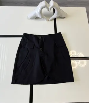 PrettyLittleThing Black Mock-Wrap Mini Skirt with Buttons - Size US 2 / UK 6 thumbnail 2