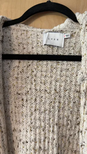 Lush Clothing Colorblock Open-Front Cardigan in Cream, Tan & Black thumbnail 3