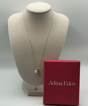 Adina Eden Gold Tone Pearl Turquoise Sunburst Charm Necklace NIB thumbnail 1