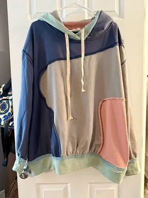 Oli & Hali Multicolor Patchwork "Peace" Hoodie Sweatshirt Size Large thumbnail 1