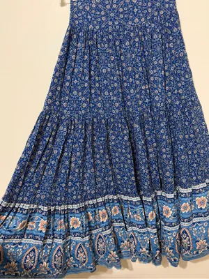 Natural Life Boho Maxi Skirt Size Small Blue Peach Floral Smocked thumbnail 6