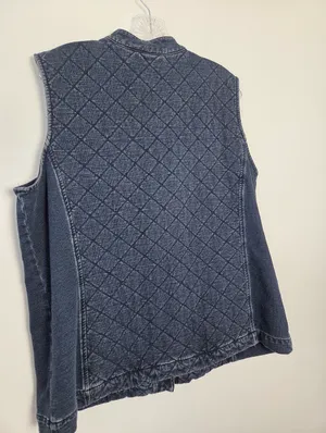 Vintage Quacker Factory Dream Jeannes Quilted Blue Denim Vest 90s Y2K Large thumbnail 10