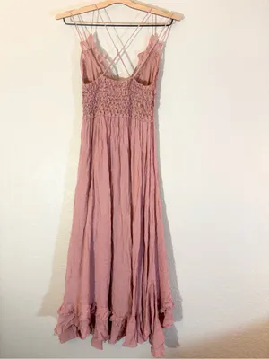 Free People Adella Maxi Slip Rose Pink Lace Dress Size M thumbnail 6