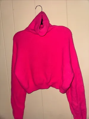 Zara Bright Pink Cropped Turtleneck Sweater thumbnail 1