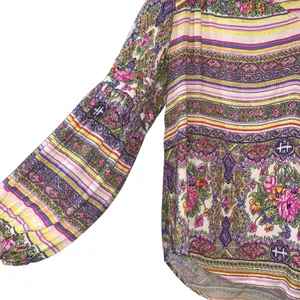 Maeve Anthropologie Boho Blouse Medium Floral‎ Stripe Peasant Top Balloon Sleeve thumbnail 2
