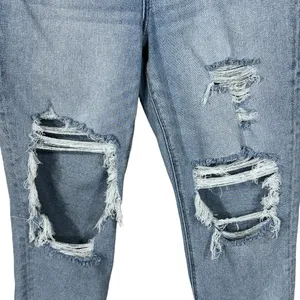 American Eagle SZ 10 SHORT Mom Jeans Distressed Hi-Rise Zip-Fly Light Wash Blue thumbnail 3