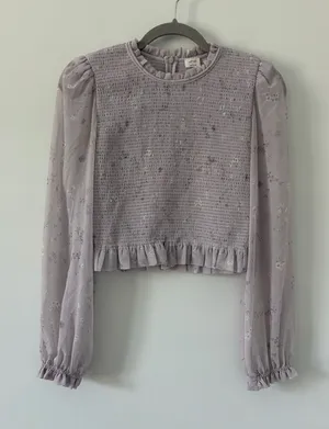 Wilfred Aritzia Lilac Floral Tempest Long Sleeve Smocked Ruffle Boho Blouse S thumbnail 1