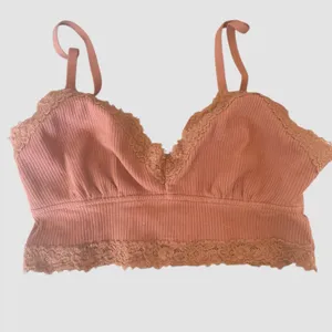 Aerie Dark Pink Ribbed Eyelash Lace Trim Longline Unlined Bralette Small thumbnail 3