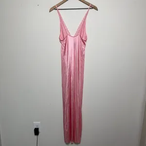 VTG Women Fairy Babydoll Slip Dress Pink Lace Floral Embroidered Satin Maxi thumbnail 6