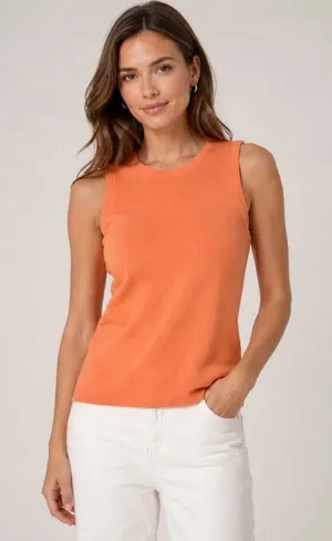 J.Crew Sweater Tank Orange Ribbed Silk Blend Style Preppy Summer Size M thumbnail 1