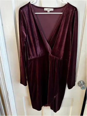 LOFT Velvet Wrap Large Plumberry Faux Wrap Cocktail Holiday Party Dress thumbnail 8