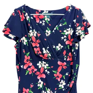 Ralph Lauren Blue Coral Floral Flutter Sleeve Stretch Sheath Dress Size 14 thumbnail 4