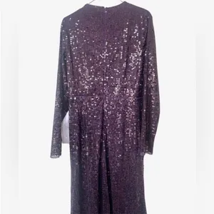 New Mac Duggal Sequined‎ High Neck Long Sleeve Draped Purple Maxi Dress Gown 12 thumbnail 8