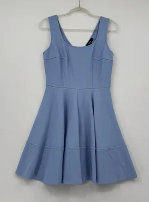 Lulus Fit & Flare Mini Dress Blue Textured Sleeveless Zip Back Chic Summer Sz L thumbnail 1