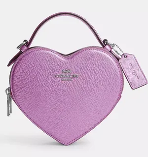 Coach Heart Crossbody Bag in Metalic Crossgrain Leather Lilac CP020 thumbnail 1