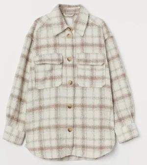 H&M Neutral Cream Tan Plaid Button Down Oversized Shacket Small thumbnail 1