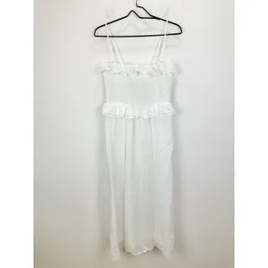 NEW J.Crew Ravenna Dress Ramie Ruffle Lightweight Smocked Midi White Small thumbnail 7