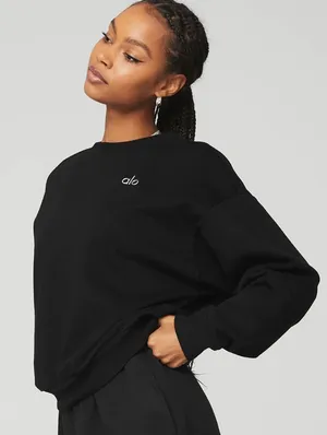 Alo Yoga NWT Accolade Crew Neck Pullover Black Size M Oversized thumbnail 1