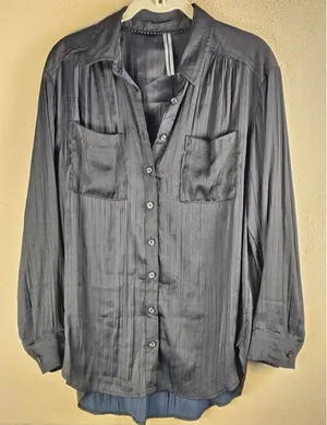 By Anthropologie Womens Black Satin Long Sleeve‎ Blouse Top Shirt Small thumbnail 1