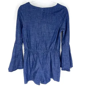 Sugar + Lips‎ Denim Bell Sleeve Romper Blue Size Small thumbnail 4