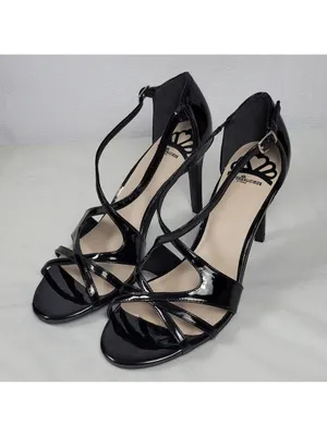 Patent Leather Black Strappy Heel Sandals By Fergalicious Fergie Maya Size 9M thumbnail 2