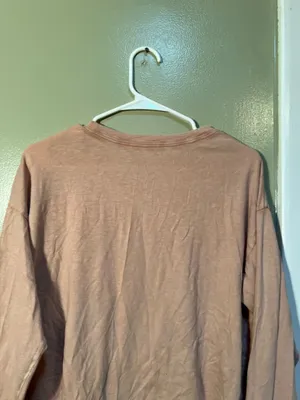Aerie Womens Size Medium Long Sleeve T-Shirt Cropped Tan Brown Distressed Cotton thumbnail 8