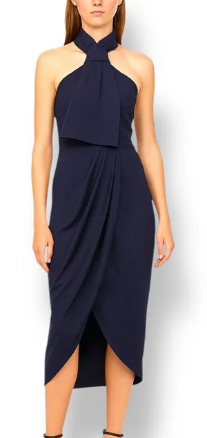 Shona Joy Revolve‎ Knot Draped Halter Dress Navy Blue Maxi 4 Cocktail Formal thumbnail 1