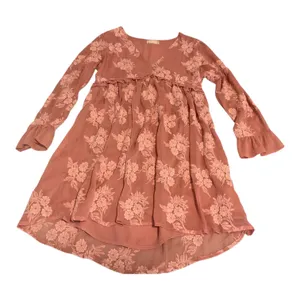 Altard State Dusty Rose Floral Embroidered Ruffle V Neck Mini Dress Long Sleeve thumbnail 3