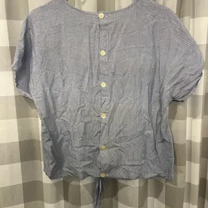 Madewell Light Blue Short Sleeve Tie-Front Top thumbnail 3