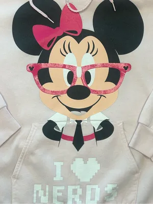 VTG Y2K Disneyland resort Minnie Mouse graphic hoodie pastel pink I love nerds M thumbnail 5