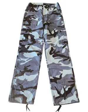 Unbranded Women‎ Cargo Pants Blue Grey Camo High Waist Utility 32 thumbnail 1