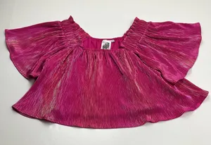 Queen Of Sparkles Pink Fuchsia Metallic Pleated Crop Off-Shoulder Top‎ 2XL *FLAW thumbnail 1