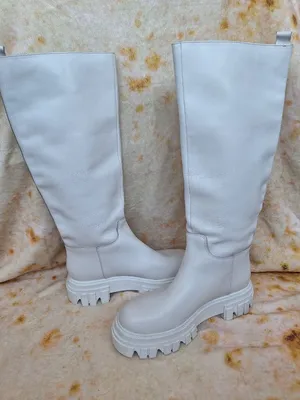 Marc Fisher LTD Malena White Leather Tall Lug Sole Platform Boots Size 8.5 thumbnail 1