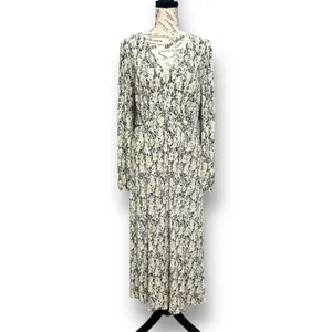 Mango‎ Cream Black Floral Textured Midi Dress Long Sleeve Autumn Wedding Guest thumbnail 2