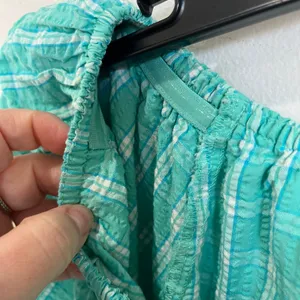 J.Crew Aqua Mint‎ Seersucker Ruffle Neck Mini Dress Preppy Sz 14 thumbnail 5